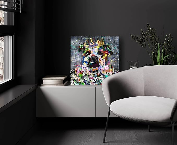 SIXTTART Dog Wall Art - Kid's Room Animal Wall Decor - Graffiti Playroom Art - Ready to Hang 20" x 20"