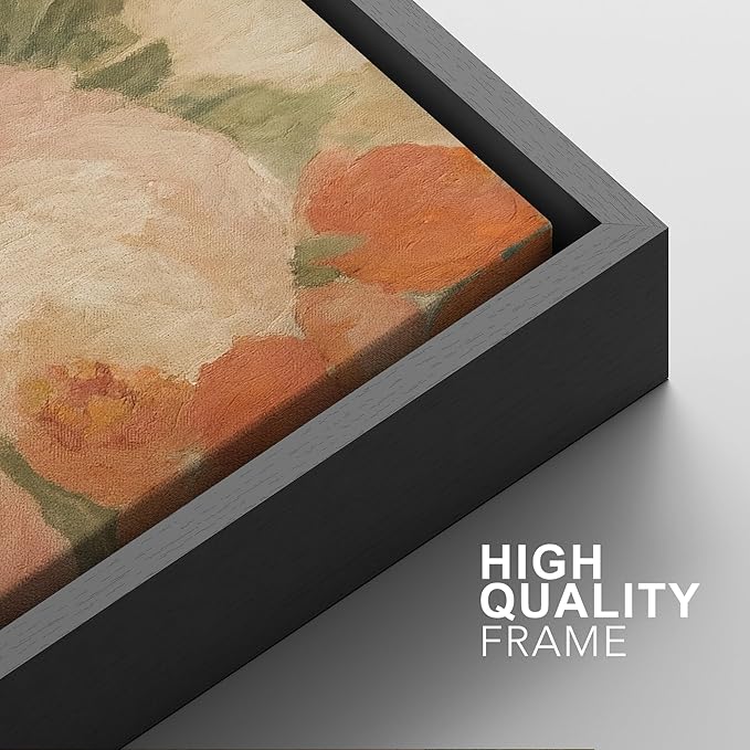 SIGNFORD Framed Wall Art Print Set Soft Pastel Peony Floral Romantic Botanical Digital Art Modern Art Contemporary for Living Room, Bedroom, Office - 24"x36"x3 BLACK