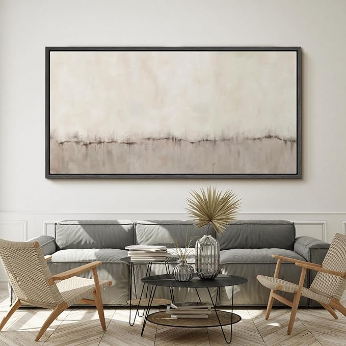 SIGNFORD Extra Large Framed Canvas Minimalist Neutral Soundwave Abstract Illustrations Modern Art for Living Room, Bedroom, Office - 60"x30"