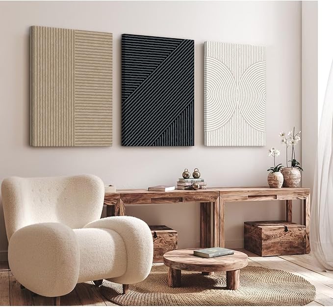 Modern Abstract Pictures Wall Art Boho Neutral Canvas Wall Art Minimalist Line Wall Decor Beige Black Brown Artwork Abstract Modern Painting Prints for Living Room Bedroom 24x36x3 Inch Wrapped Canvas