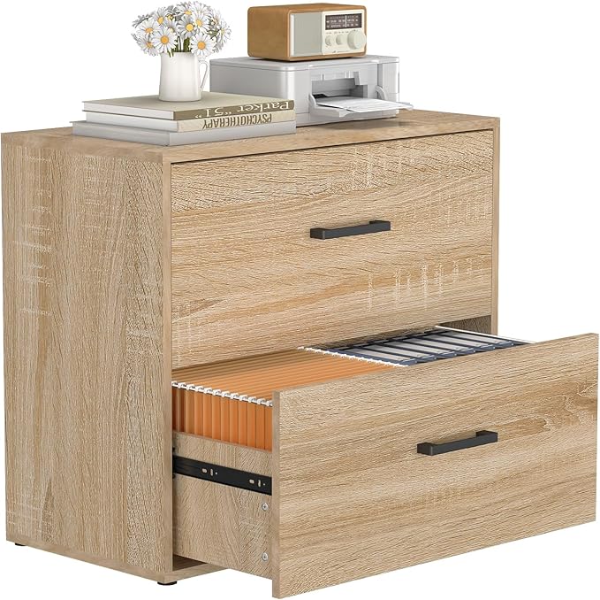 2 Drawer Lateral File Cabinets, Wooden File Cabinets for Home Office, Large Office Filing Cabinet with Drawer, Printer Stand for Hanging Files/Letter/Legal Size, Oak