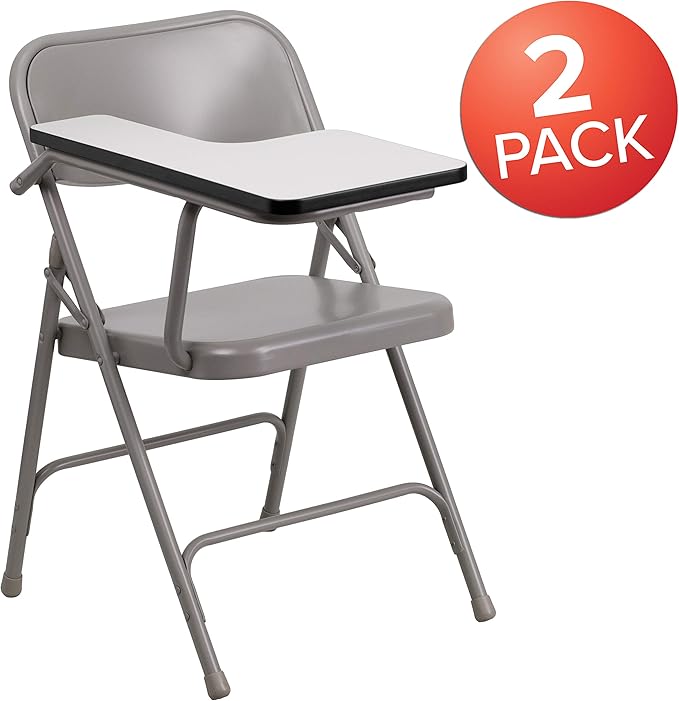 Flash Furniture Rutherford Steel Folding Chair with Right Handed Tablet Arm, Commercial Foldable Conference Room Tablet Arm Chair, Set of 2, Gray