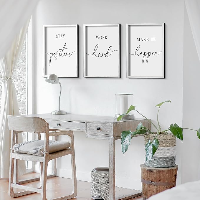 Heiple Motivational Wall Art 11"x14" Framed Wooden Inspirational Office Wall Decor for Men Picture Poster Positive Work Hard Quote Wall Decor for Home Office Bedroom (White, 11”x14”)