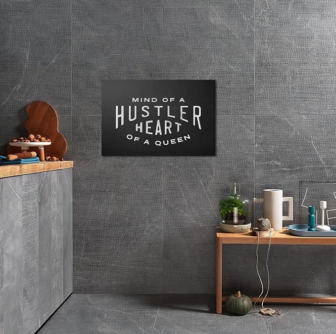 Mind Of A Hustler Heart Of A Queen - Inspirational Contemporary Entrepreneur Quotes Canvas Wall Art Black and White Motivational Framed Artwork HD Print Easy to Hang-16 Wx12 H