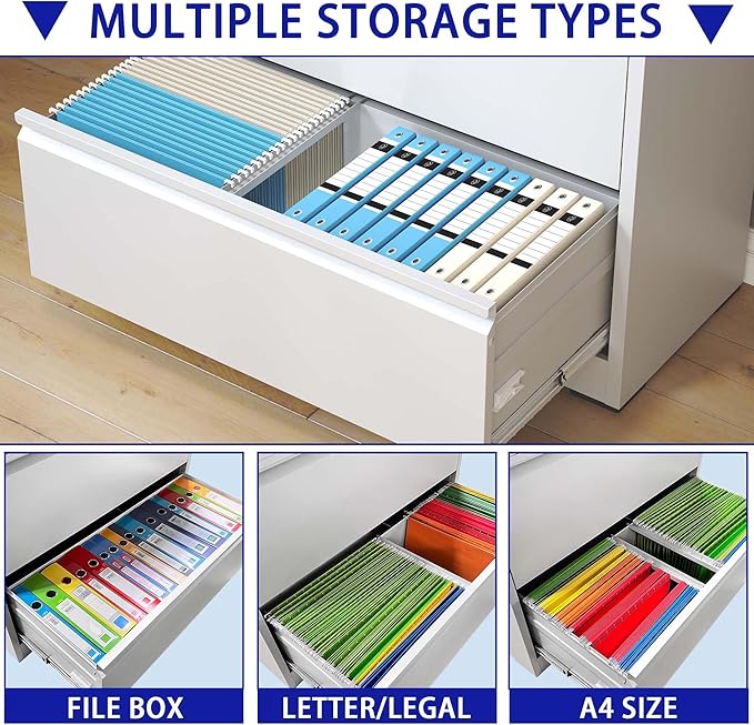 5 Drawer Vertical File Cabinet with Lock, Metal Lateral Filing Cabinet with Hanging Letter/Legal/A4 Folders, Locking Steel Cabinet for Home, Office, Assembly Required - White