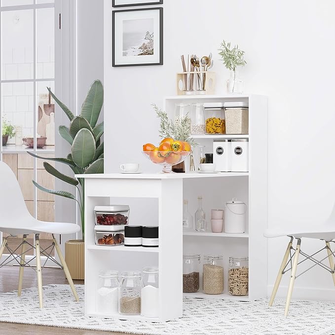 HOMCOM Modern Home Office Desk with 6-Tier Storage Shelves, 47" Writing Desk with Bookshelf, White