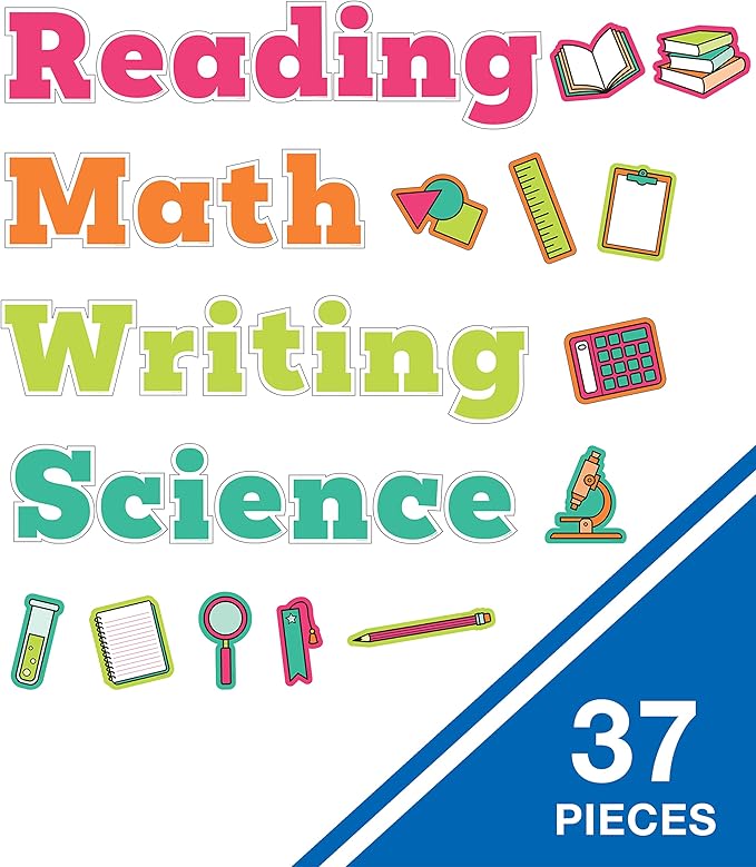 Carson Dellosa 37PC Core Subjects Bulletin Board Decorations, Reading Comprehension, Math, Writing, and Science Classroom Decor and School Supplies Cutouts