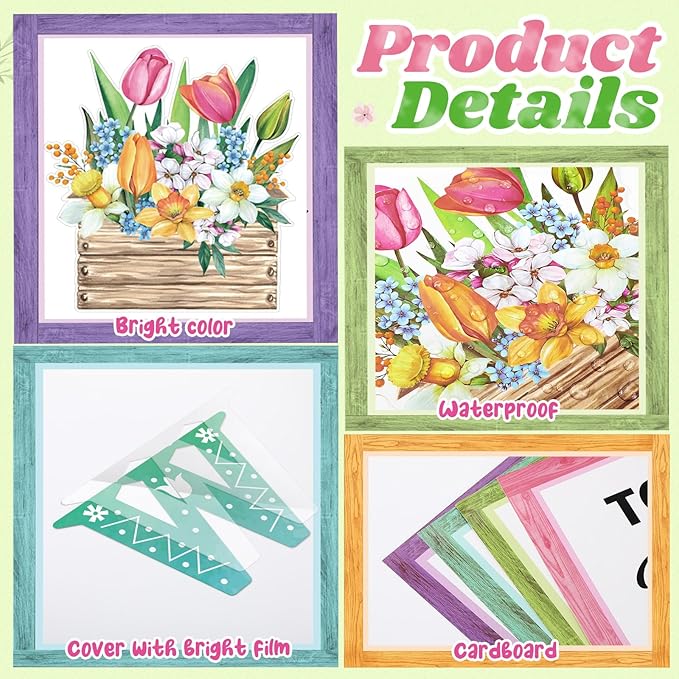 Qilery Read and Grow Spring Bulletin Board Set Classroom Decorations - Floral Book Cutouts for Reading Corner Library - Motivational Literacy Wall Art for Elementary School Teachers & Counselors