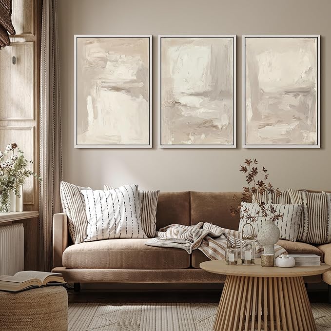 MUDECOR Framed Wall Art Print Set Neutral Abstract Modern Minimalist in Beige and Cream Tones Illustrations Modern Art Boho Decorative Colorful Chic for Living Room, Bedroom, Office - 24"x36"x3 White