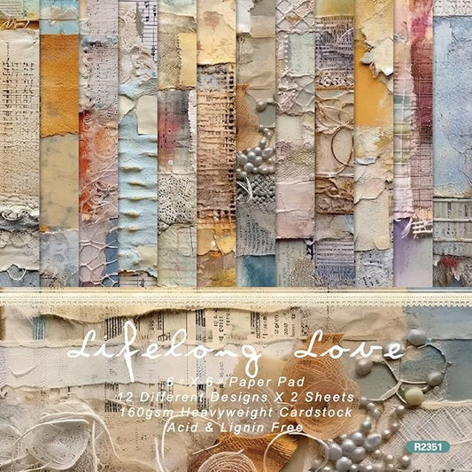 6x6 Single-Sided Scrapbook Paper Pad-Vintage Mixed Media Collection-Decorative Crafting Paper for Scrapbooking, Card Making Art - 24 Sheets