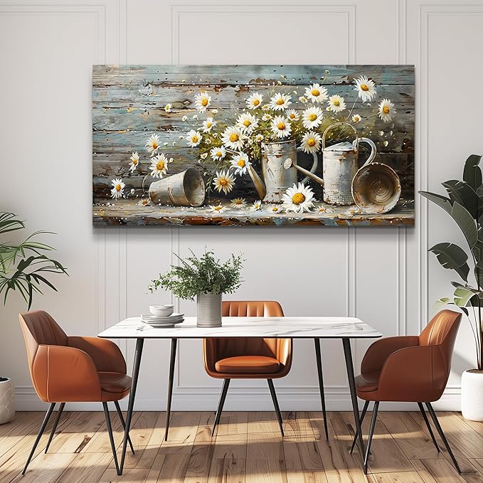 QIYILEXWART Large Wall Decor For Living Room Canvas Wall Art For Kitchen Modern Wall Decorations For Bedroom Daisy Rustic Landscape Painting Farmhouse Pictures Artwork Room Home Decor 24x48 In