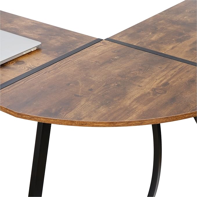 SUPER DEAL L-Shaped Corner Desk Computer Gaming Desk - 58 Inch Modern Home PC Table Office Writing Workstation, Rustic Brown