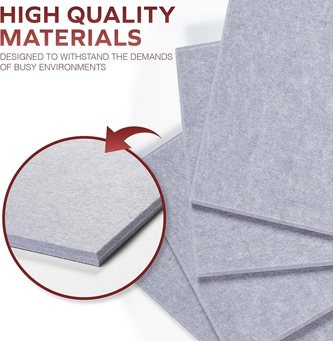 Bulletin Board 40x30in, 12 Count 9.8 x 9.8in Felt Wall Tiles with Removable Adhesive Tape, Cork Board Alternative for Walls, Wall Decor, Kids Art Display, Kids Room (Classic Gray Collection)