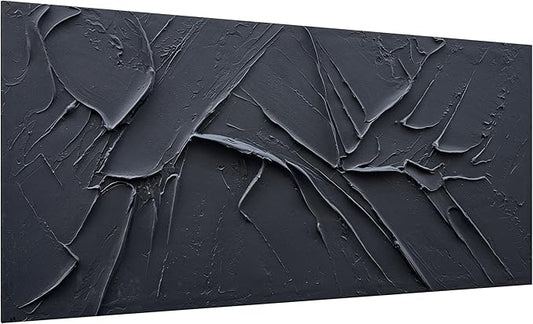NANKAI Hand-Painted Thick Texture Black Minimalist Oil Painting 30x60 Inch Large Contemporary Art Oil Painting, Home, Office Wall Decorative Art