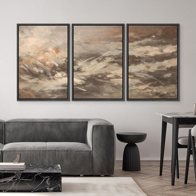 SIGNWIN Framed Canvas Print Wall Art Set Warm Earth Tone Brushstroke Abstract Illustrations Modern Art Decorative Boho Relax/Zen Nordic for Living Room, Bedroom, Office - 24"x36"x3 Black