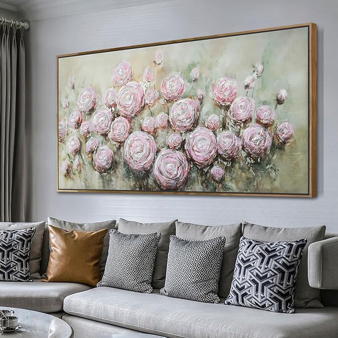 Arjun Flowers Wall Art Framed Canvas Art Wall Decor Living Room, Roses Floral Painting Textured Large Bedroom Artwork Picture Home Office Dining Room, 48"x24"