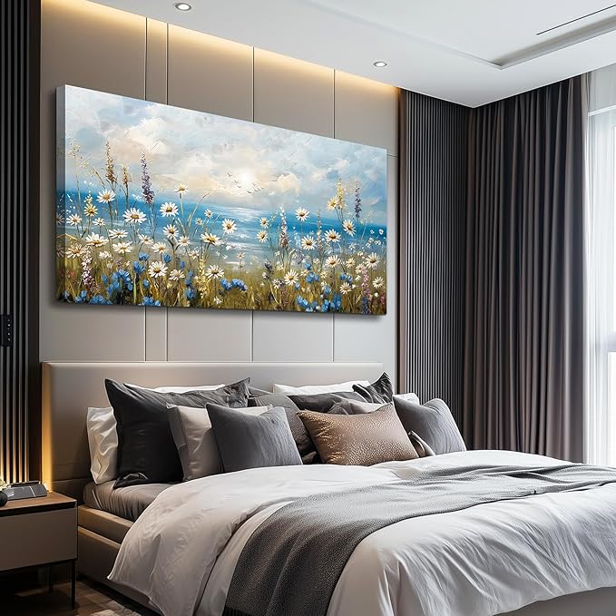 Canvas Wall Art for Living Room Wall Decor for Bedroom Office Modern Hotel Wall Decorations White Flower Landscape Paintings Farmhouse Pictures Artwork Room Aesthetic Home Decor 40x20