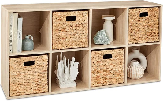 Best Choice Products 8-Cube Storage Organizer, 11in Shelf Opening, Bookcase, Display Shelf, Customizable w/ 3 Removable Back Panels – Light Oak