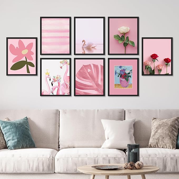 SIGNWIN Framed Poster Bathroom Decor 11"x14"x 8 Black, Wall Art Room Decor Multicolor for Living Room, Bedroom, Office Pink Swan Botanical Flower Daisy Rose Monstera Nature Abstract Shapes