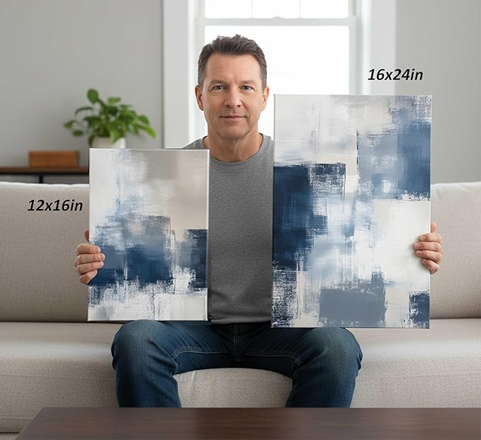 3 Pcs Navy Blue Abstract Canvas Wall Art Modern Minimalist Neutral Blue and Grey Paintings Pictures Wall Decor Poster Print Artwork for Living Room Bedroom Office Home Decoration