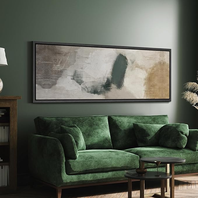 SIGNFORD Large Framed Canvas Neutral Abstract Brushstroke Illustrations Modern Art Calm Warm for Living Room, Bedroom, Office - 60"x20"