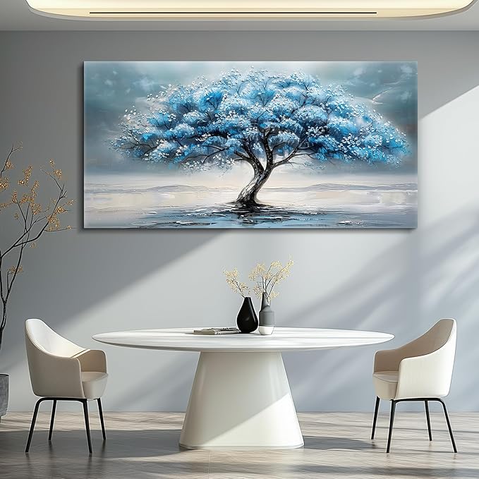 FUHAIHUA Canvas Wall Decor For Living Room Wall Art For Bedroom Large Size Office Decorations Blue Tree Paintings Abstract Wall Pictures Artworks ReadyTo Hang Dormitory Home Decoration 20"X40"