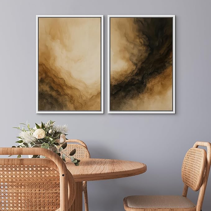 SIGNWIN Framed Canvas Print Wall Art Set Golden Brown Abstract Cloudscape Dramatic Modern Landscape Illustrations Modern Art Decorative Multicolor for Living Room, Bedroom, Office - 16"x24"x2 White