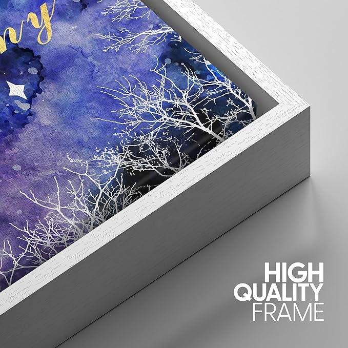 IDEA4WALL Framed Canvas Print Wall Art Dreamy Watercolor Galaxy with Star Covered Moon Astronomy & Space Sky Illustrations Modern Art Glam Colorful for Living Room, Bedroom, Office - 24"x36" WHITE