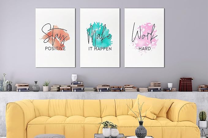 SHMAO Office Canvas Wall Art Motivational Wall Decor, 3 Piece Stay Work Make Print Pictures for Office Wall Decor Women Inspirational Framed Artwork Home Office Decor 20”x30”x3 Panels