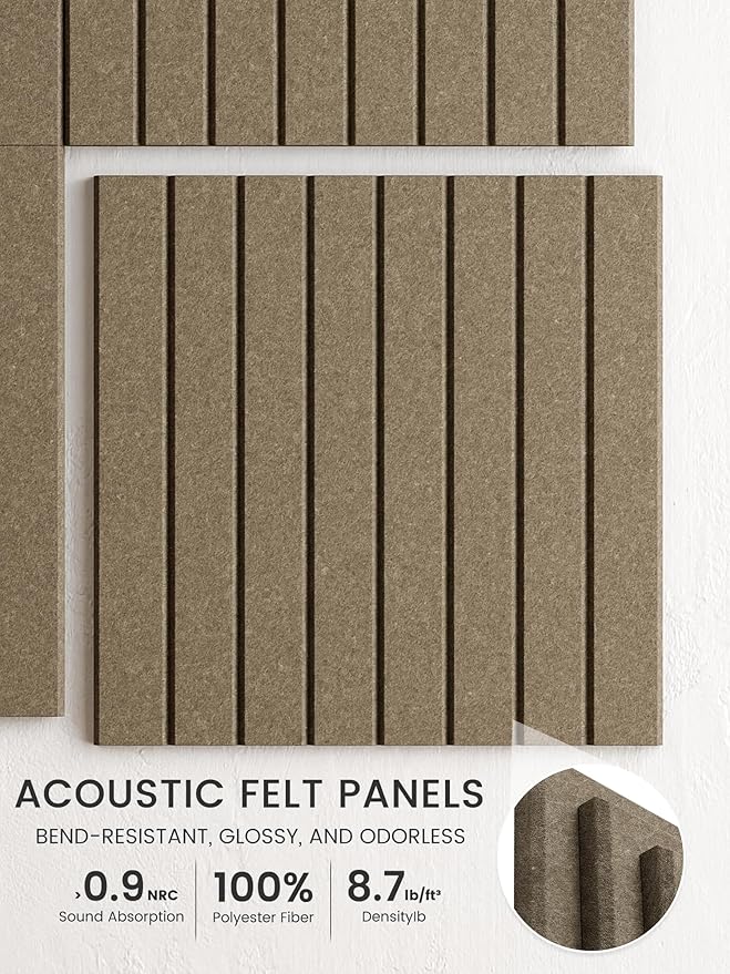 Bumusty Large Cork Board Alternative-36 x 24" Felt Bulletin Board Tiles, with 30 Pushpins, 40 Adhesive Tabs, 6-Pack Slat Wall Paneling, Cork Boards for Office Push Pin Board Felt Board-Earth Brown