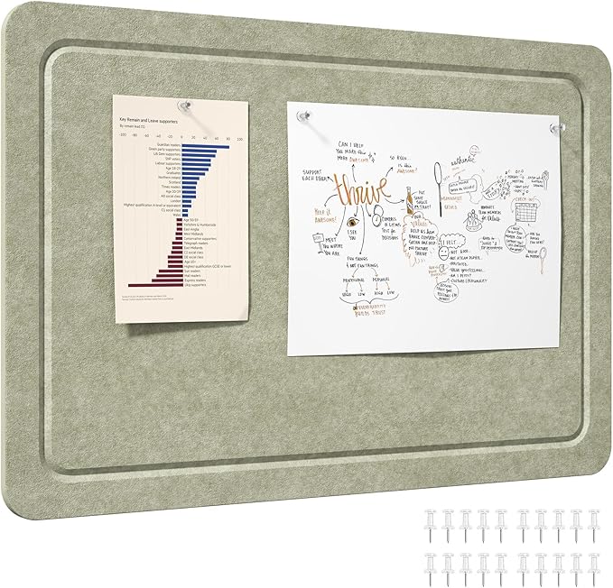 Lifewit Cork Board Alternative, 22.4"x 14.8" Bulletin Board with Self-Adhesive, Foldable Decorative Felt Pin Board Vision Board Message Board with 20 Pushpins for Office Wall Decor, Room Decor, Sage