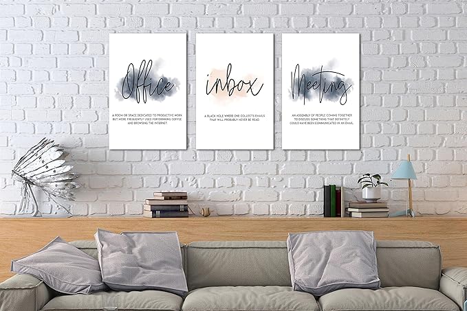 SHMAO Office Canvas Wall Art Motivational Wall Decor, 3 Piece Office Inbox Meeting Print Pictures for Office Wall Decor Women Inspirational Framed Artwork Home Office Decor 12”x18”x3 Panels