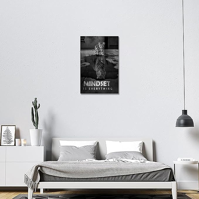Inspirational Canvas Prints Cat Tiger Wall Art Mindset Pictures Motivational Quotes Animal Poster for Office Decor Framed Ready to Hang 12x16inches