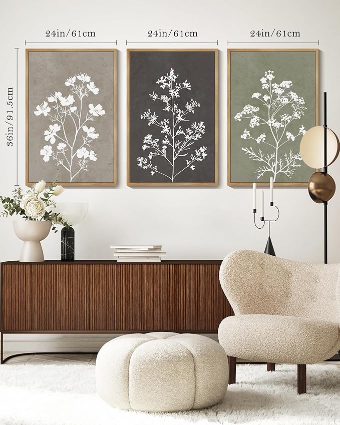 Drsoum Flower Framed Wall Art Vintage Floral Minimalist Wall Hanging Decor Farmhouse Colorful Botanical Prints Artwork for Bedroom Living Room Hallway 24x36in Natural Framed