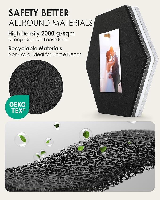 MaxGear 8Pcs Large Hexagon Felt Cork Board Tiles, Grey Self-Adhesive DIY Bulletin Board Pin Board for Office School Home Wall Decor Stickers Photos Display Memos