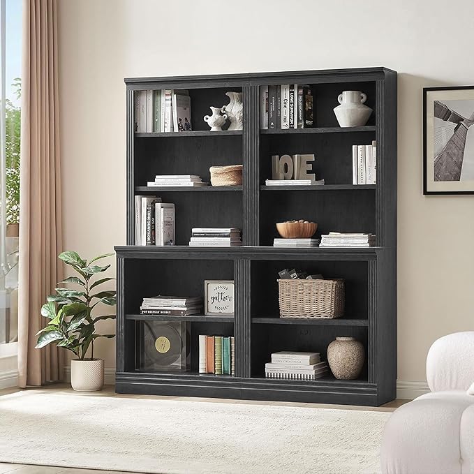 JAHRSTIM Halston Multi-Depth Bookcase, Adjustable Storage Open Display Shelving Unit for Home and Office Space, 15.75”L x 31.50”W x 72.50”H, Black