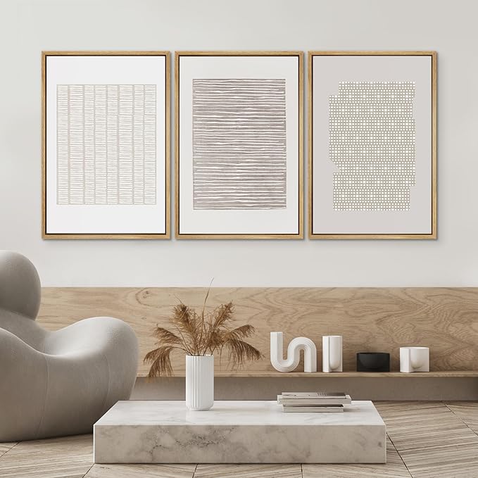SIGNWIN Framed Canvas Print Wall Art Set Tan Geometric Pattern Landscape Abstract Shapes Cozy Neutral Modern Art Decorative Boho Relax/Zen Nordic for Living Room, Bedroom, Office - 16"x24"x3 Natural