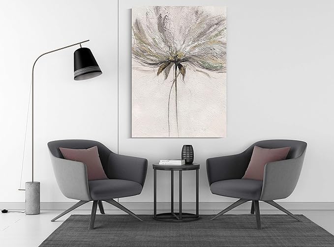 Yihui Arts Hand Painted Abstract Floral Wall Art Pictures Grey White Gold Foil Painting Sand Artwork For Living Room Decoration