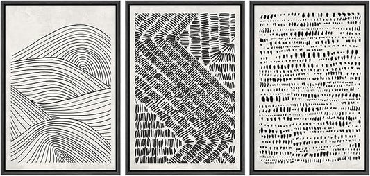 SIGNWIN Framed Canvas Print Wall Art Set Black Pastel Geometric Landscape Abstract Shapes Cozy Neutral Modern Art Decorative Boho Relax/Zen Nordic for Living Room, Bedroom, Office - 24"x36"x3 Black