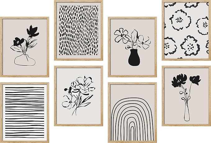 SIGNWIN Framed Poster Bathroom Decor 11"x14"x 8 Natural, Wall Art Room Decor Multicolor for Living Room, Bedroom, Office Duotone Black & White Floral Botanical Flower Nature Abstract Shapes