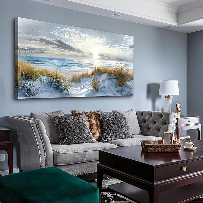 Lapremoly Wall Decor For Bedroom Large Wall Art For Living Room Modern Office Wall Decorations Ocean Beach Wall Painting Blue Sea Landscape Picture Canvas Prints Artwork Hotel Canvas Art Wall Decor