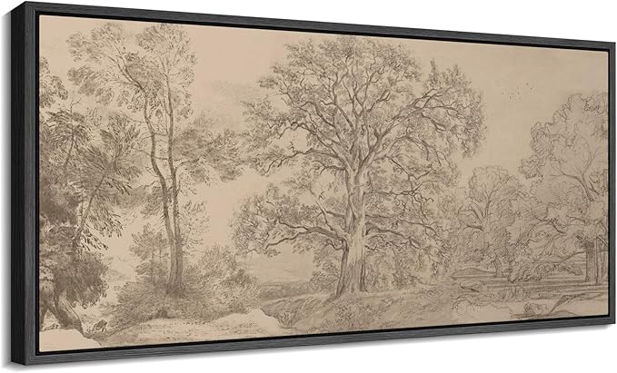 SIGNFORD Extra Large Framed Canvas Vintage Tree Line Pencil Drawing Classic Illustrations Modern Art Calm Warm for Living Room, Bedroom, Office - 60"x30"
