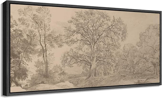 SIGNFORD Extra Large Framed Canvas Vintage Tree Line Pencil Drawing Classic Illustrations Modern Art Calm Warm for Living Room, Bedroom, Office - 60"x30"