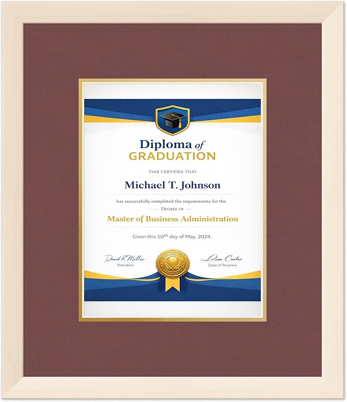 Diploma Frame Coastal Whitewash with Dark Red Over Gold Double Mat - Fits 8.5 x 11 Certificate (Portrait) Wall Display Made in the USA