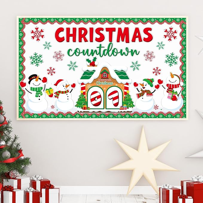 gisgfim Christmas Bulletin Board Decorations Snowman Paper Cutouts Merry Christmas Count Down Bulletin Board Set for Classroom School Door Xmas Winter Holiday Home Wall Decor Supplies