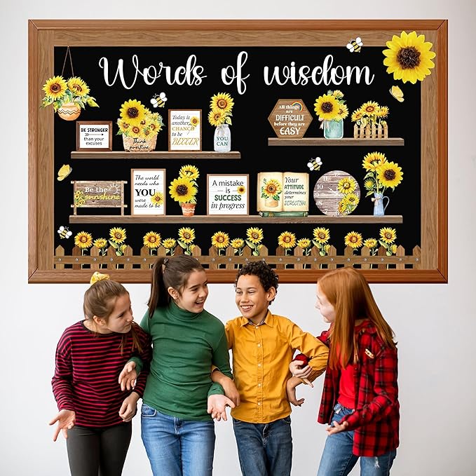 Sunflower Bulletin Board Set Classroom Motivational Flowers Bulletin Board Decorations with 3D Paper Sunflower Cutouts Inspirational Positive Quotes for School Office Classroom Decor