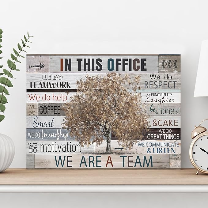 SOOTHAN Vintage Office Wall Decor In This Office Motivational Quotes Poster Brown Maple Tree Canvas Picture Inspirational Wall Art for Home Office Workplace Decoration Framed Inspiring Gifts 12x16inch
