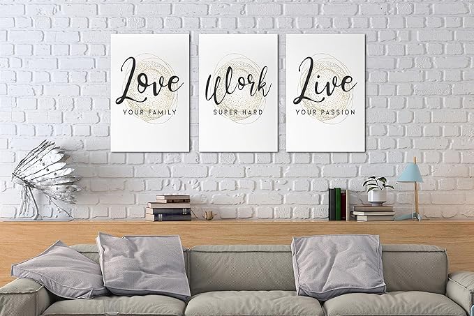 SHMAO Office Canvas Wall Art Motivational Wall Decor, 3 Piece Modern Love Work Live Print Pictures for Office Wall Decor Women Inspirational Framed Artwork Home Office Decor 12”x18”x3 Panels