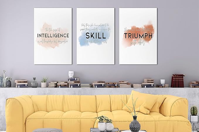 SHMAO Office Canvas Wall Art Motivational Wall Decor, 3 Piece Intelligence Skill Triumph Print Pictures for Office Wall Decor Women Inspirational Framed Artwork Home Office Decor 20”x30”x3 Panels