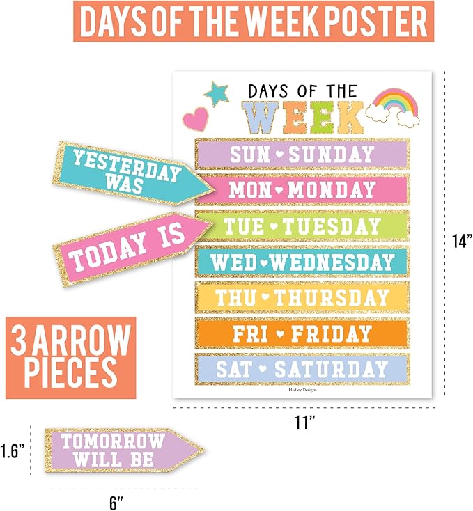 Hadley Designs Classroom Calendar Set Bulletin Board Decorations - Colorful School Calendar for Classroom Decor, Kindergarten Preschool Elementary Teacher Must Haves, Homeschool & Daycare Essentials